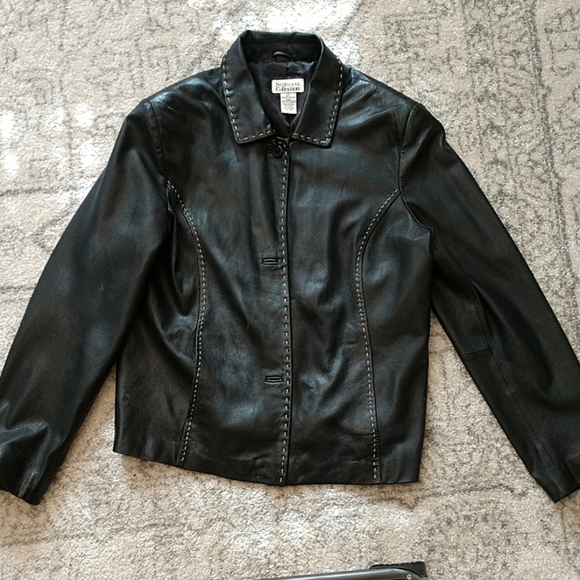 029 Style & Co Black Leather Jacket, - Picture 3 of 8